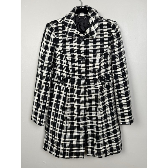 Apt. 9 Black White Plaid Houndstooth Pea Coat Wool Blend Y2K Preppy Mod Jacket S - Picture 1 of 13